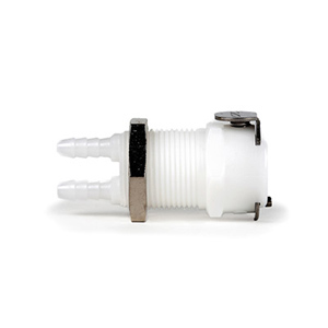 CONNECTOR-TUBE, PANEL MOUNT FEMALE COUPLING BODY, FOR TWO ID=1/8 inch TUBES, BARBED CONNECTOR-TUBE, PANEL MOUNT FEMALE COUPLING BODY, FOR TWO ID=1/8 inch TUBES, BARBED